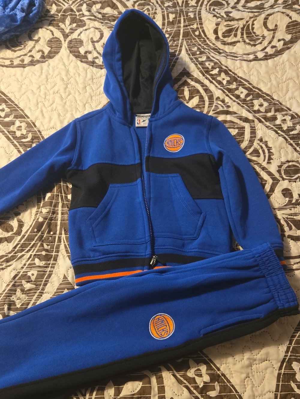 NBA Blue and Black Kids Sweatpants with Orange Logo Accents